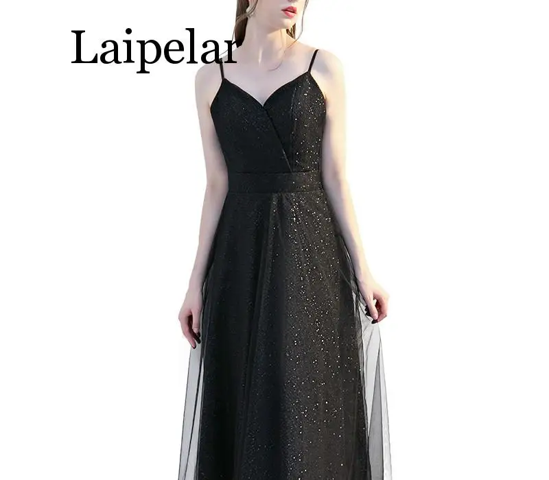 Laipelar Black Women Elegant Sexy Long Dresses Lace A Line Backless Formal Party Maxi Dress