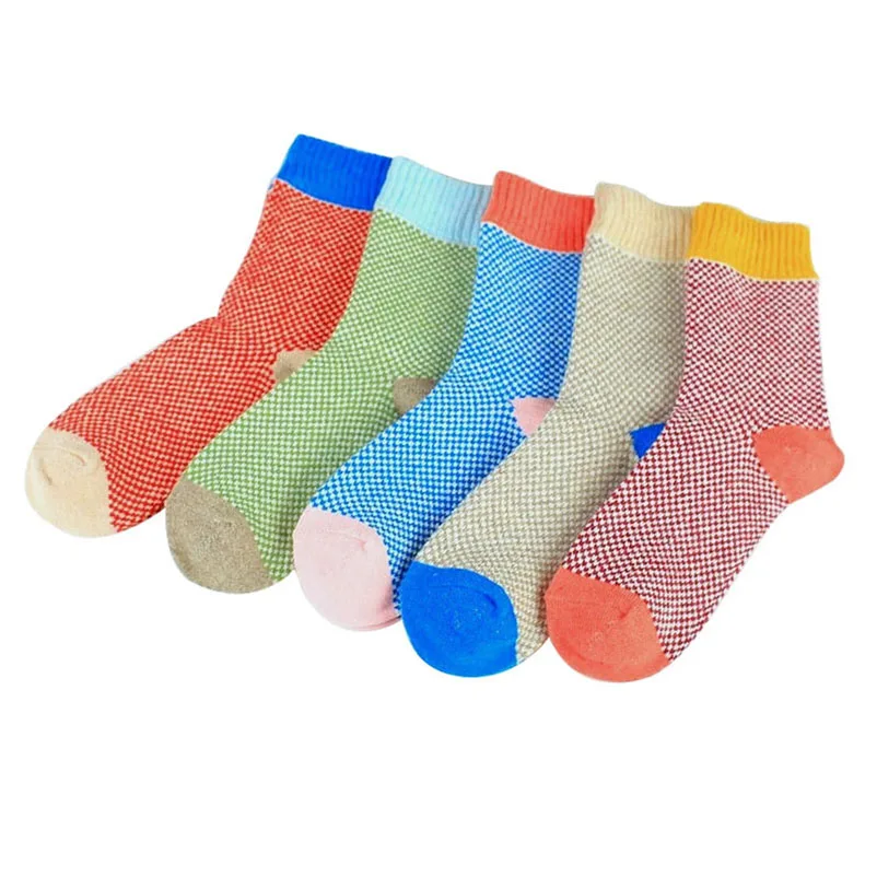 Calcetines térmicos de lana de conejo para mujer, medias gruesas de tubo alto, suaves y cálidas, de estilo étnico especial Retro, 5 pares, para invierno y Navidad