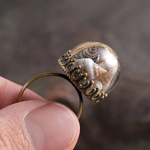 Anillo de concha Real de 3 piezas, Base de deseos rown, ajuste de anillo de terrario, regalo para ella