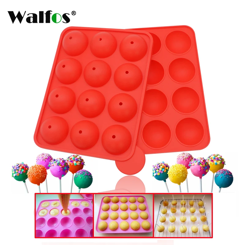 WALFOS 1 Pc Eco-Friendly Silicone Cake Pop Mold Cupcake Lollipop Mold Sticks Baking Tray Stick Tool Cake Mold Pan