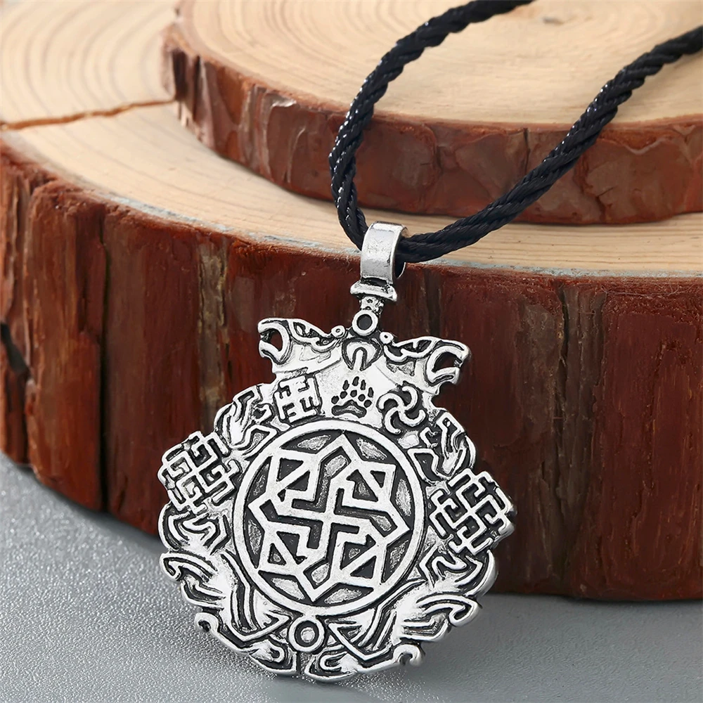 Antique  Jewelry Slavic Night Knight Pendant Slavic Amulet Sun Pendants Nordic Valkyrie viking Bear Paw Wolf Necklace Gift