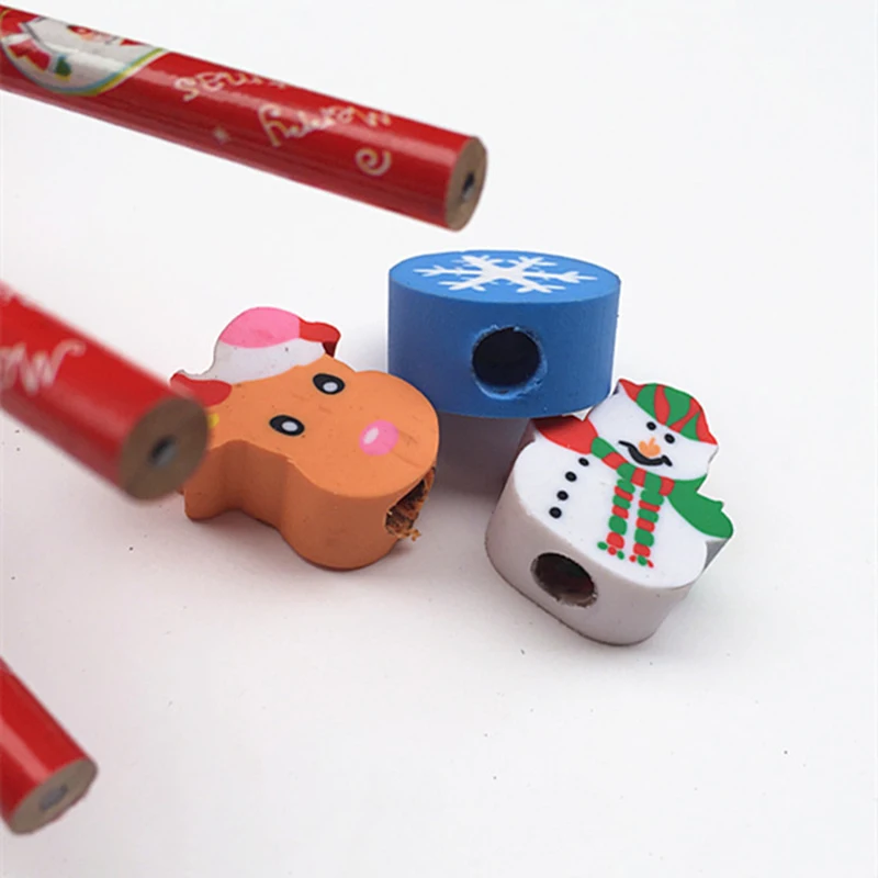 1Pc Wooden Christmas Pencil With Animals Eraser Head Christmas Gift For Kids Cute Fashion Party Favors Pencil School Supplies