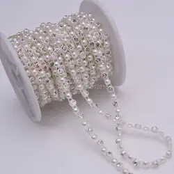 SS16(4mm) Pearl chain ABS cup chain clear crystal pearl 10yards/roll DIY jewelry/ mobile beauty/shoes accessories