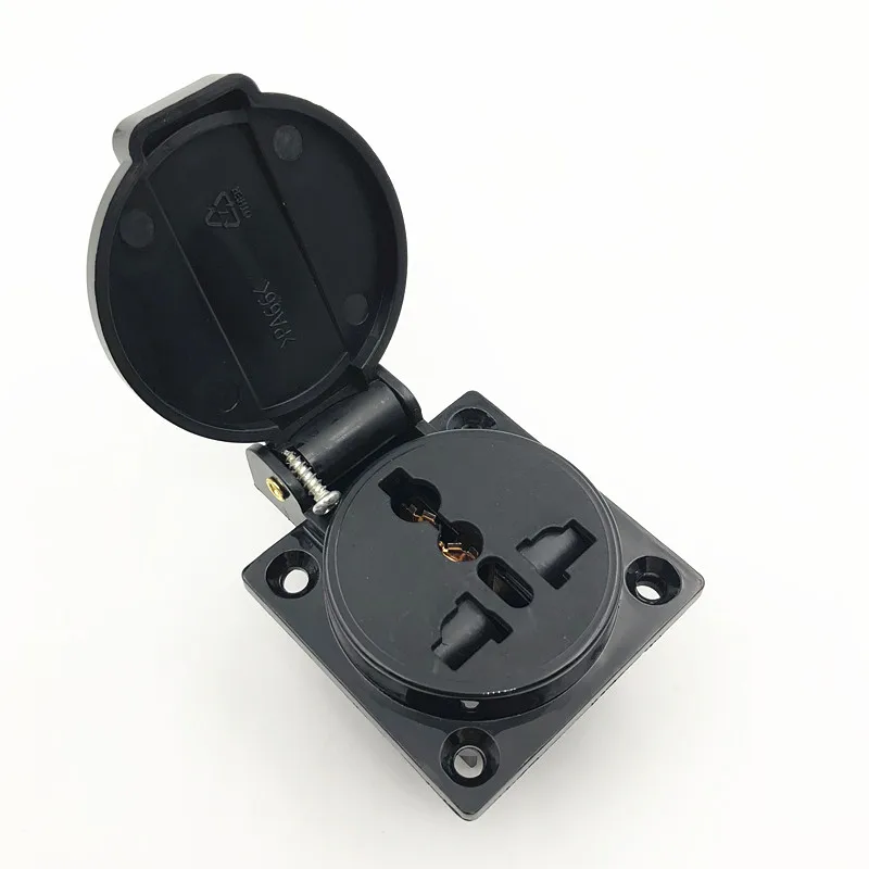 Black AU/US/EU industry safety outlet 10A 250V IP44 NF certification Austrian waterproof power cover connector socket