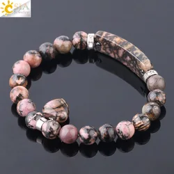Csja Natuursteen Kristallen Armband Lijn Rhodonite Love Healing Kralen Kralen Armbanden Edelstenen Voor Vrouwen Sieraden F104