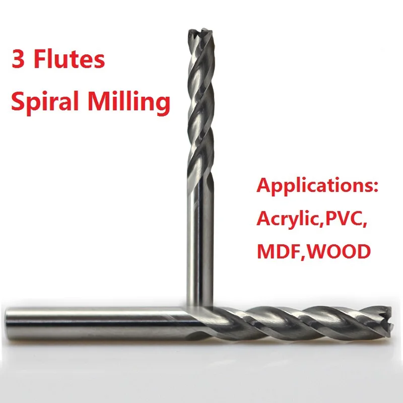 1pc 3.175mm SHK Three Flutes Spiral Milling Engraving Cutters Solid Carbide Cutting Bits 3 Flutes Spiral Tools