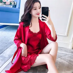 Women Underwear Robe Underwear Sexy Nightwear Lingerie Lace Solid Silk Nightgown Dresses Nighte Dress Cotton Sleepwear Set