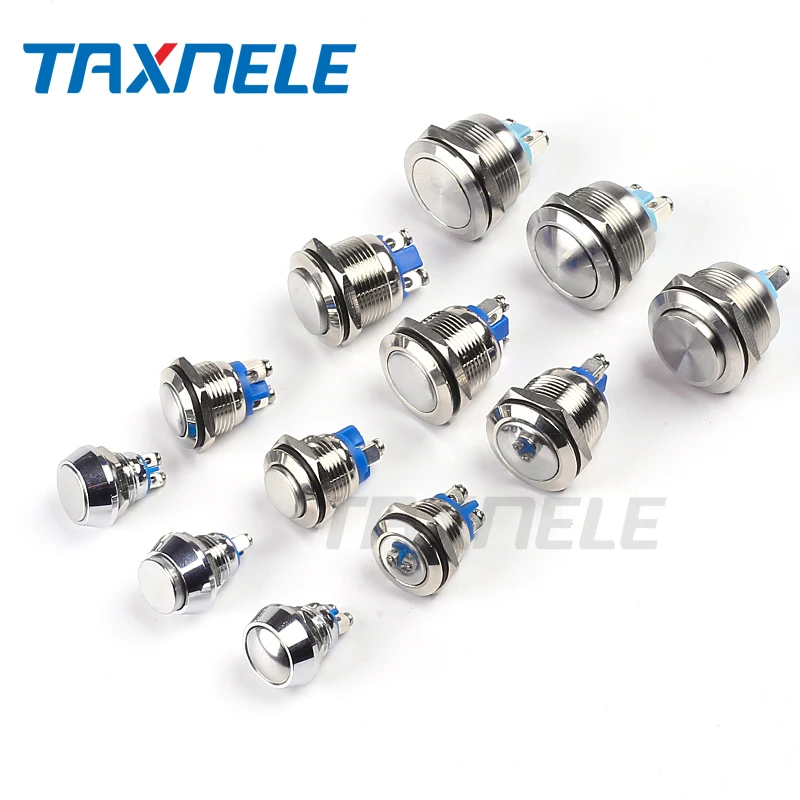 12mm 16mm 19mm 22mm reset screw metal push button 1NO Horn Push Botton Switch Domed Momentary Switch round high flat head