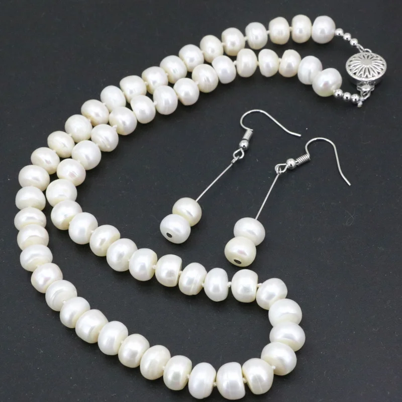 

Комплект из колье и серёг, с натуральным пресноводным жемчугом 9-10 мм, 18 дюймов