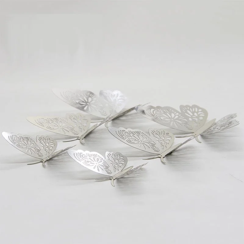 12Pcs Gold/Silver 3D Hollow Butterfly Wall Sticker For Home Decoration Living Room Butterflies Wedding Decor Fridge Art Applique