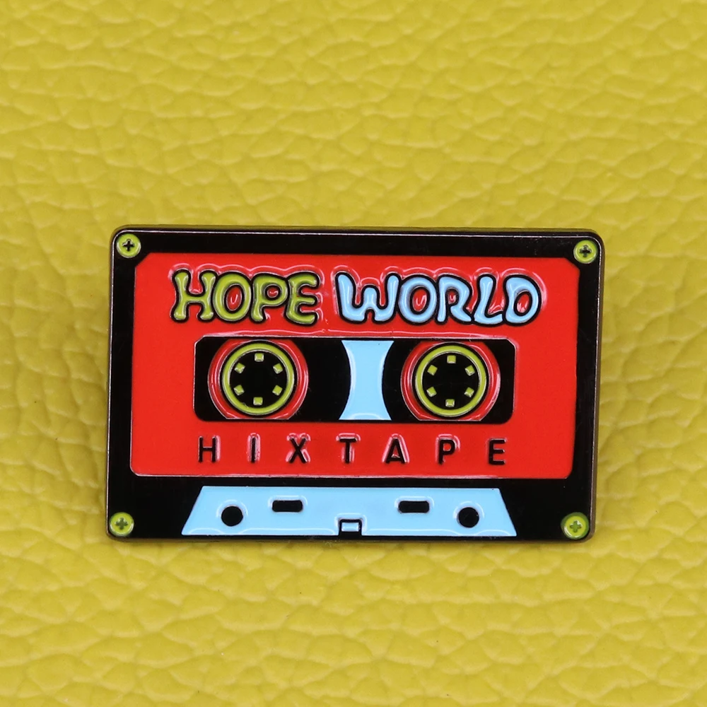 Hope world mix tape enamel pin 80s retro music brooch cassette tape badge cute positive pins art musical jewelry lovers gift