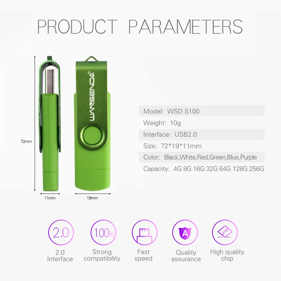 WANSENDA USB Flash Drive OTG Pendrive 128GB 64GB NicroUSB Stick 2.0 32GB 16GB 8GB 2-IN-1 Dual Drive for Micro Android /PC