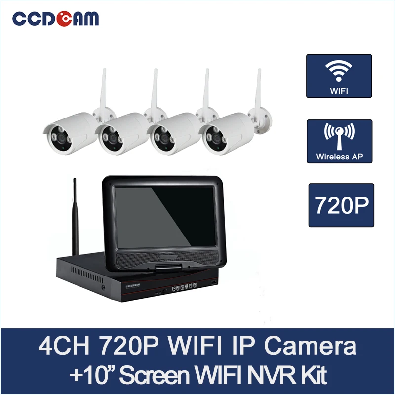 

CCDCAM 4CH Wifi NVR Kit 1.0MP Security System 720P Wifi IP Camera w/10" screen NVR