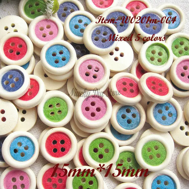 2014 Rushed Scrapbook Mixed 15mm 4 Hole Natural Candy Color Wooden Buttons for Children Handmade Crafts Or Sewing Accessories