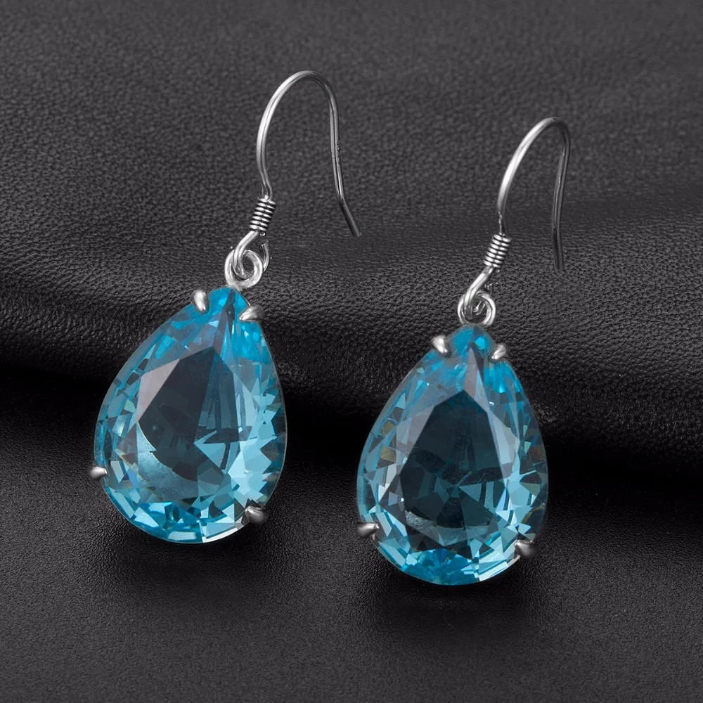 Ethnic Long Dangle Earrings Created Aquamarine Stone Handmade Statement Earring For Women 925 Silver Jewelry Ear Drops
