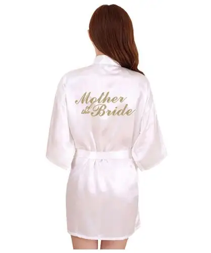 

RB91 2017 Fashion Silk Bride of Mother Robe with Gold Letter Sexy Women Short Satin Wedding Kimono Sleepwear Get Ready Robes