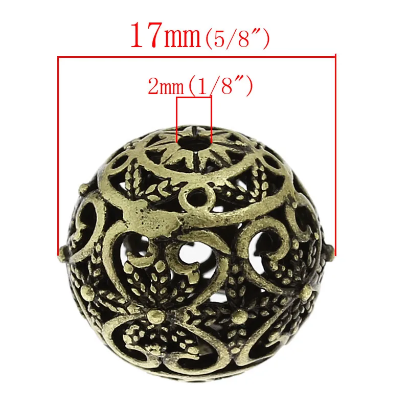 DoreenBeadsCopper Filigree Spacer Beads Round Antique Bronze Flower Hollow Carved DIY Making Jewelry About 17mmx16mm,1Piece