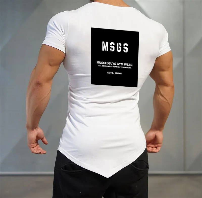 Muscleguys Brand Gyms Clothing Fitness T-Shirt Bodybuilding NO PAIN NO GAIN print Shirt Men slim fit T Shirt