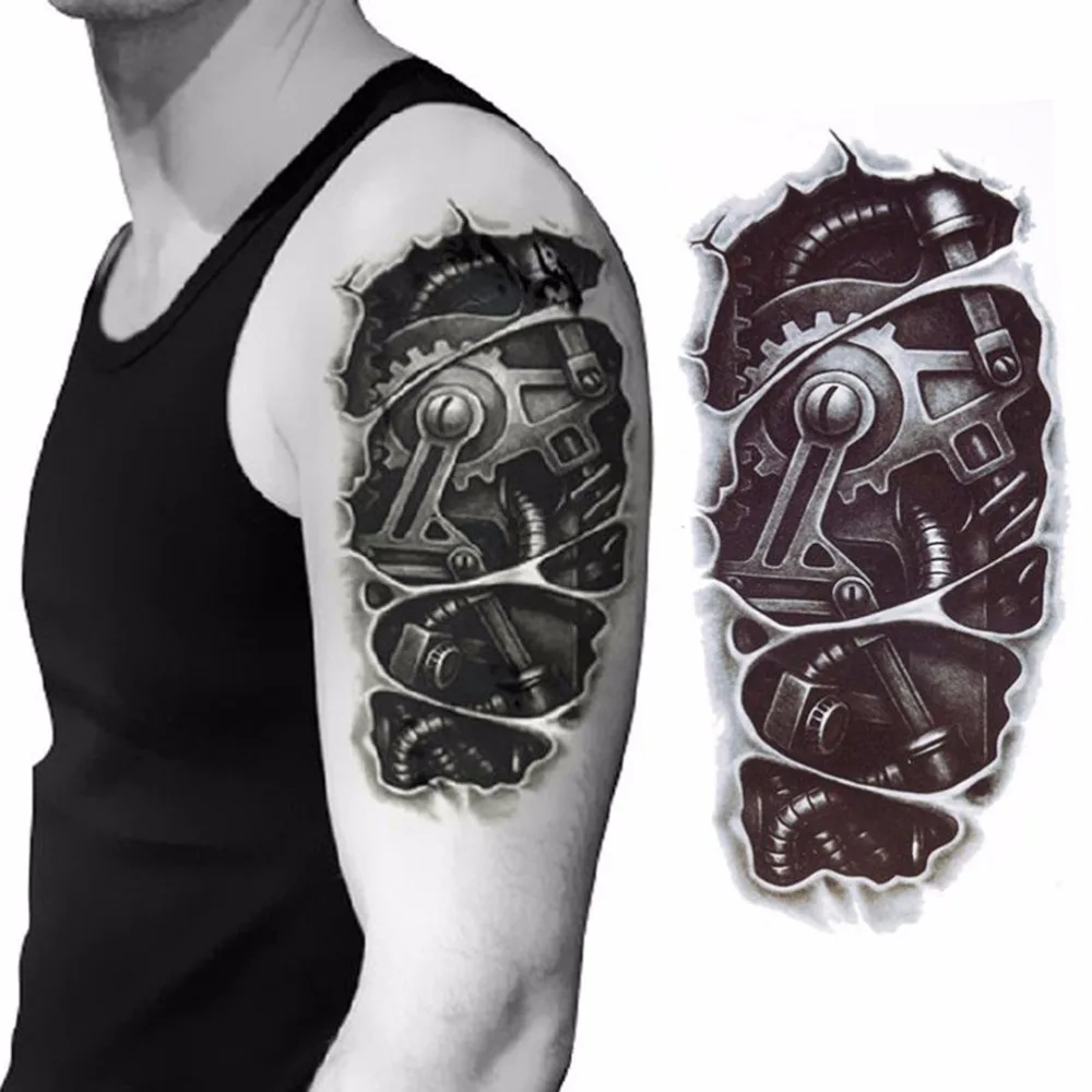 Faux tatouage temporaire 3D pour hommes, grandes manches imperméables, conversion de tatouages, autocollants flash transférables