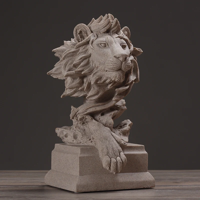 Abstract Lion Head Sculpture Sandstone Wildlife Bust Stoneware Artwork Souvenir Gift Craft Ornament for Home and Office Decor