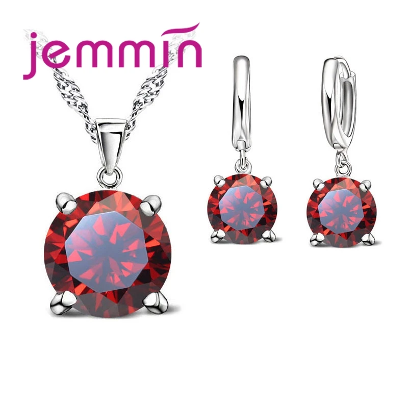 Ensemble de bijoux fantaisie 925 en argent Sterling pendentif collier et boucles d'oreilles brillant cadeau romantique pour amant/petite amie/soeur couleur