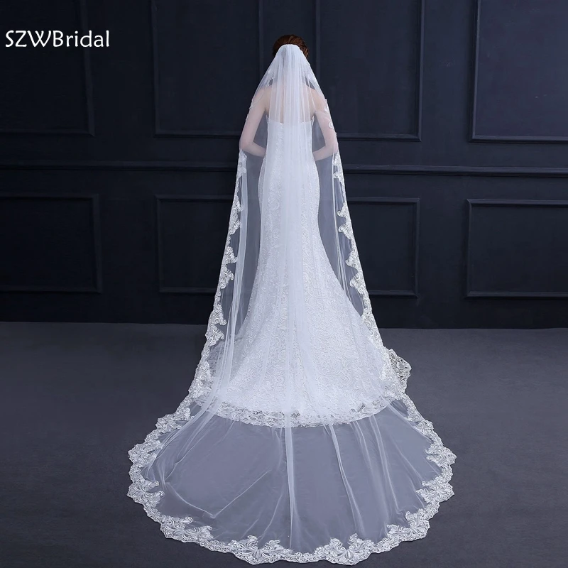 New Arrival Cathedral Wedding Veils Long Lace Edge Bridal Veil with Comb Wedding Accessories Bride Mantilla Wedding Veil