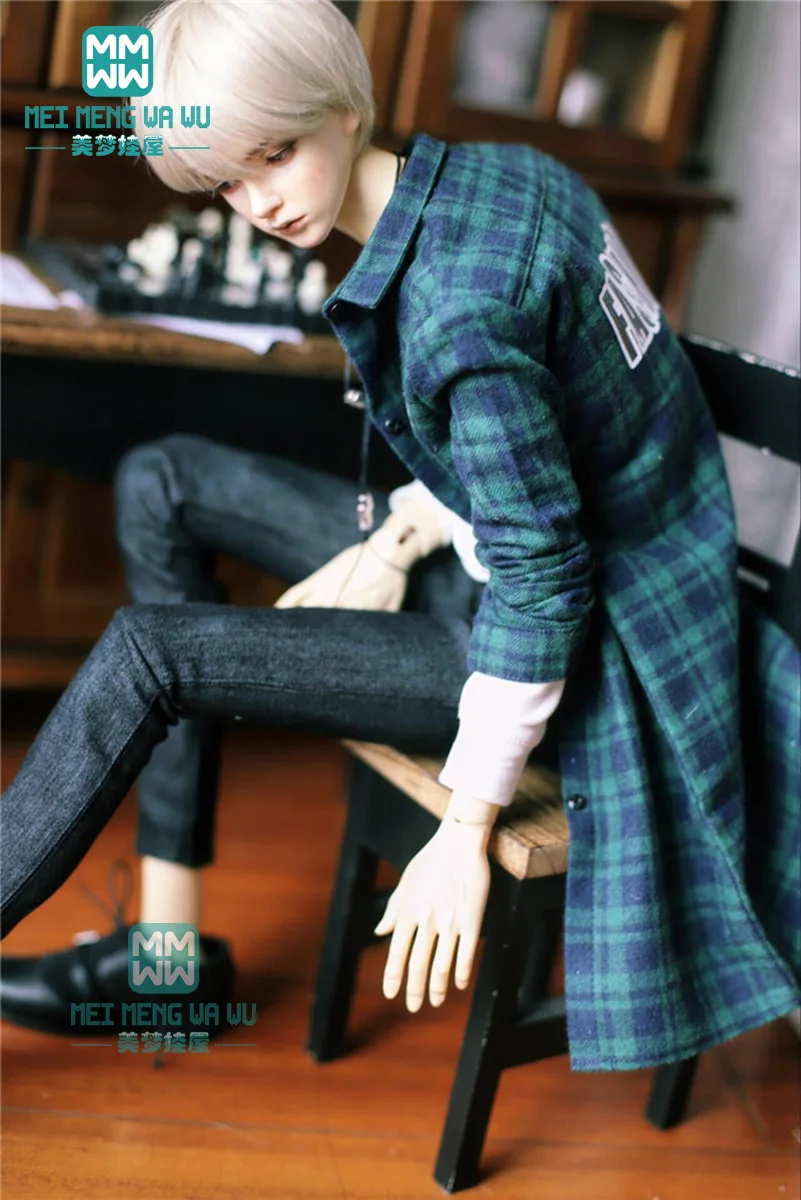 Clothes for doll fit 65-70cm DK SD17 POPO68 BJD uncle  black plaid fashion Casual plaid shirt denim trousers cardigan
