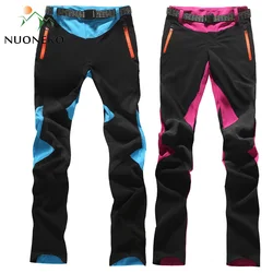 NUONEKO New Elastic Quick Dry Hiking Pants Women Thin Patchwork Sports Outdoor Climbing Trekking Waterproof Summer Trousers PN05