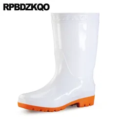 White Durable Mens Rubber Rain Boots Plus Size 50 51 52 Shoes Cheap Waterproof Casual Mid Calf Rainboots Chunky Tall Designer