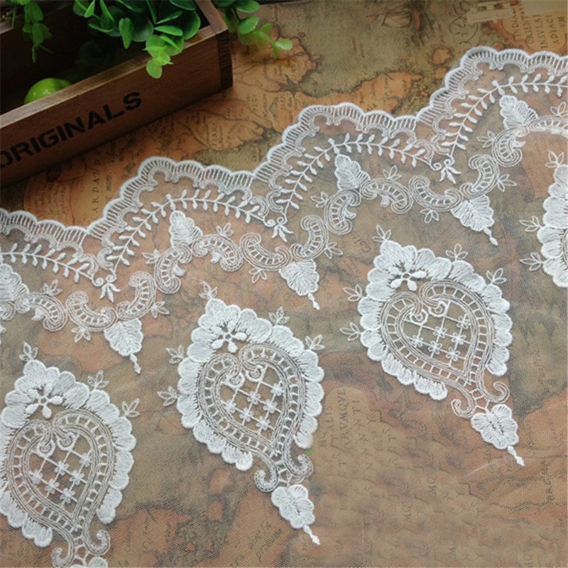 

5 yard/lot width 33cm 12.99" white vintage mesh embroidery lace trim ribbon fabric for dress skirt SL4K287