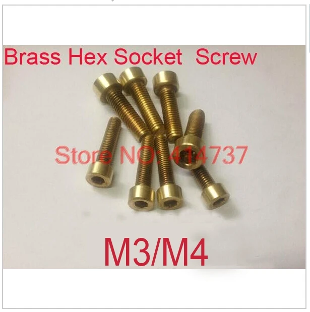 10pcs/lot DIN912  M3/M4  Brass Hexagon Socket Cap Head Screw  Length 6mm--40mm