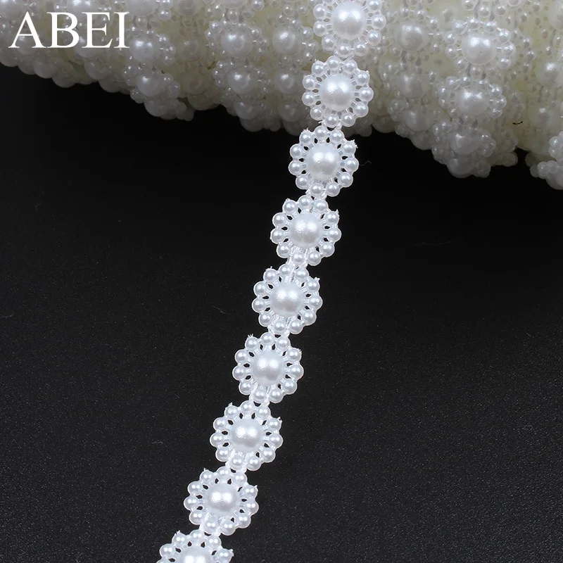 5yards/lot 1cm Round Flower Beaded Ribbon Special White Lace Trims For Clothes Decoration Wedding Ornaments Supplier Wholesale