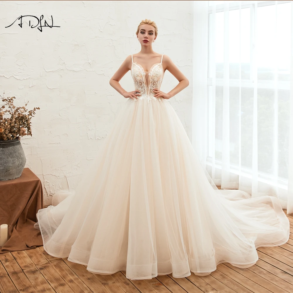 ADLN-vestidos de novia Bobo con tirantes finos y Espalda descubierta, vestidos de novia hechos a medida, abito da sposa, tul, corte en A