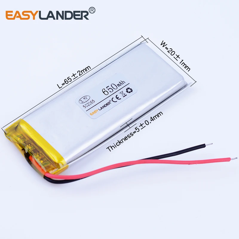 502065 3.7V 650mAh Rechargeable Lithium Li-ion Polymer Battery 052065 501965 Batteries