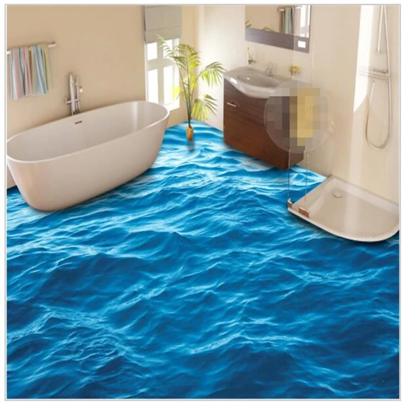 beibehang self-adhesive PVC Wallpaper 3d flooring Modern Custom HD deep blue sea waves ripple non-slip waterproof thickened