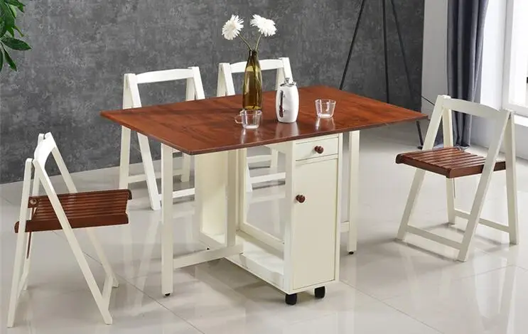 Stretch table. Fold the dining table and chairs.