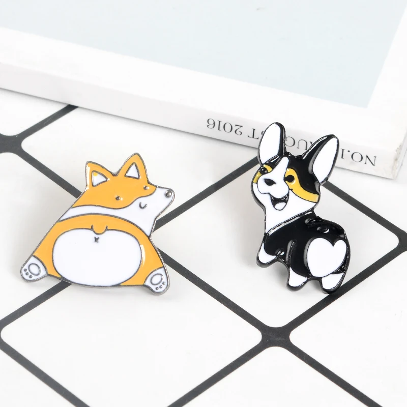 Heart Butt Animal Pins Cute Cartoon Dog cat Brooches Corgi lover enamel Pins Lovely Lapel Pins Badges Gift for dog mom Jewelry