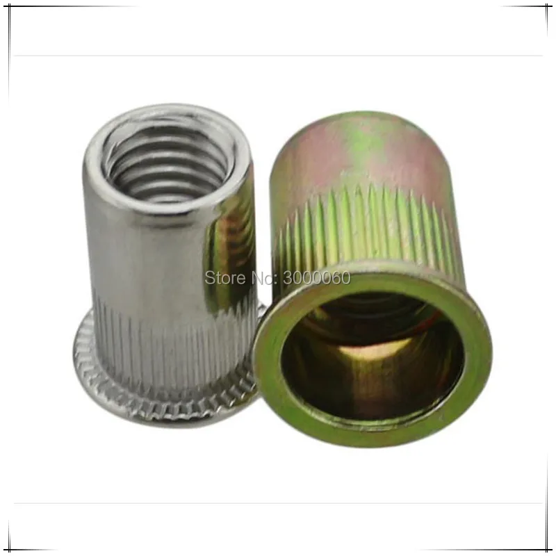 200 قطعة 1/4-20 لون الزنك مطلي الصلب مخرش الجسم شقة رئيس الداخلية الخيوط برشام الجوز #6