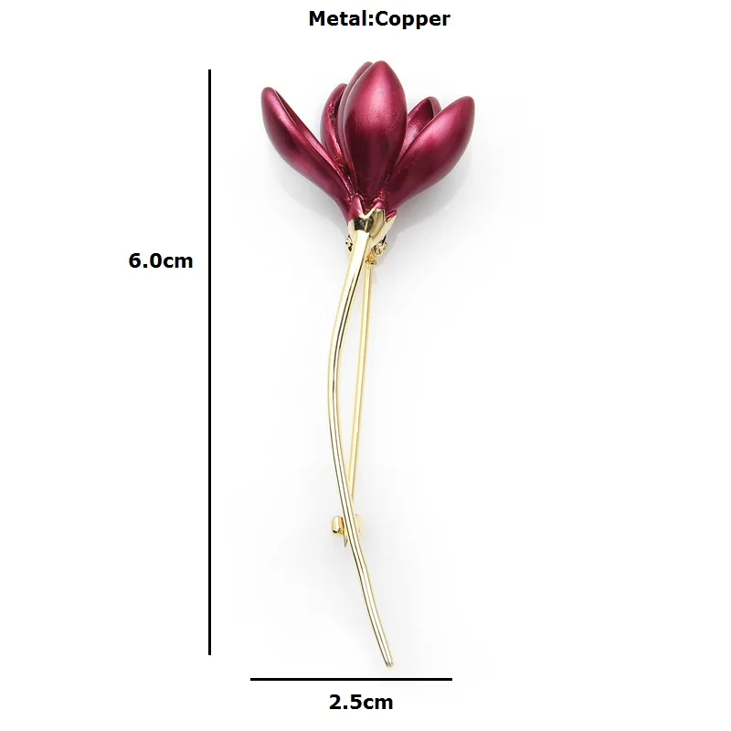 Wuli&baby Copper Hot Pink Magnolia Flower Lotus Enamel Brooches Top Polished Women Bouquet Wedding Brooch Pins