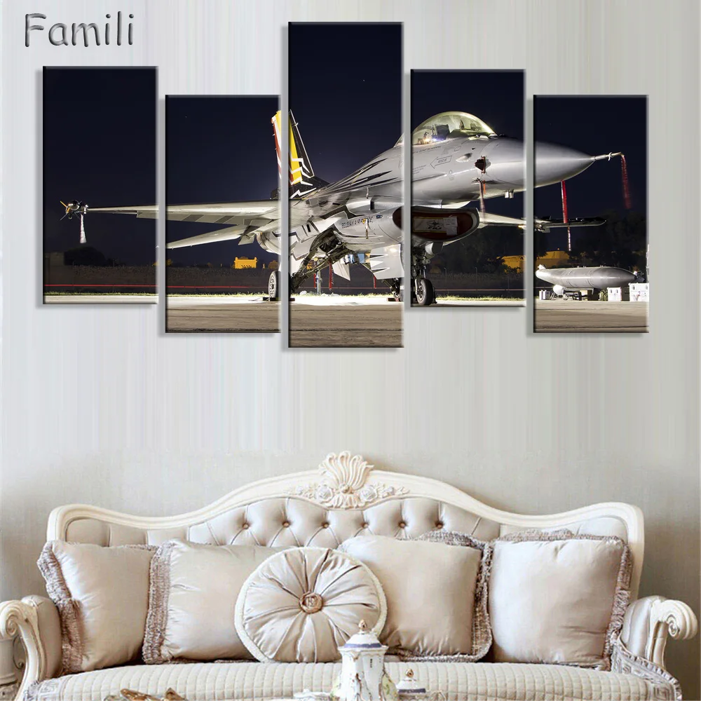 5Pieces/set  UnFramed HD Printed Fighter Aircraft Picture Wall Art Canvas Print Decor Poster Canvas Modern Oil Painting