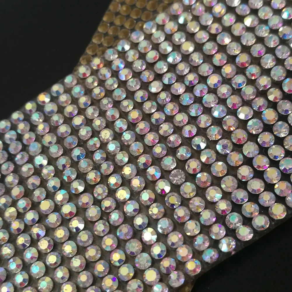 20CM Length Hotfix Glass Crystal AB Rhinestones Chain Trim Bridal Beads Applique Clear Strass Crystals Mesh Banding For Clothes