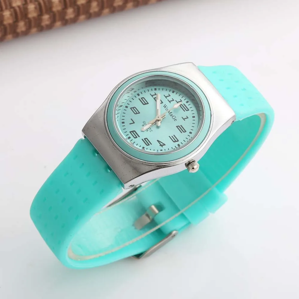 WOMAGE-relojes deportivos de silicona para mujer y niña, pulsera de cuarzo, a la moda