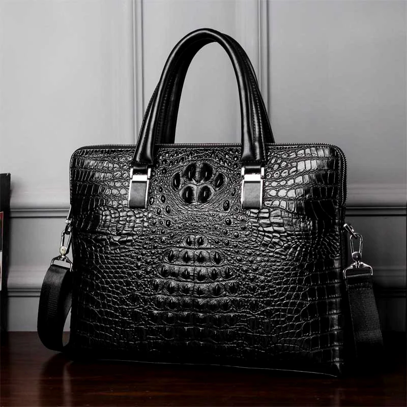 New Luxury 100% Cow Genuine Leather Business Men's Briefcase Male Shoulder Bag Alligator Messenger Bag Tote Computer Handbag