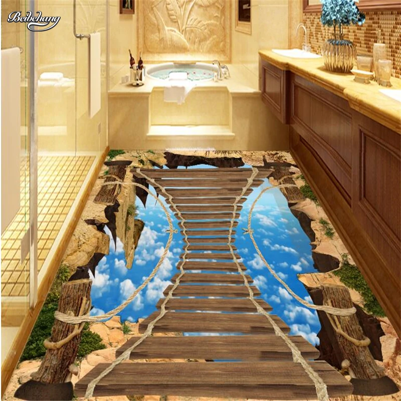 

beibehang large-scale mural 3D stereo bridge cliff sky outdoor tiles to map to paste thick waterproof wear-resistant film