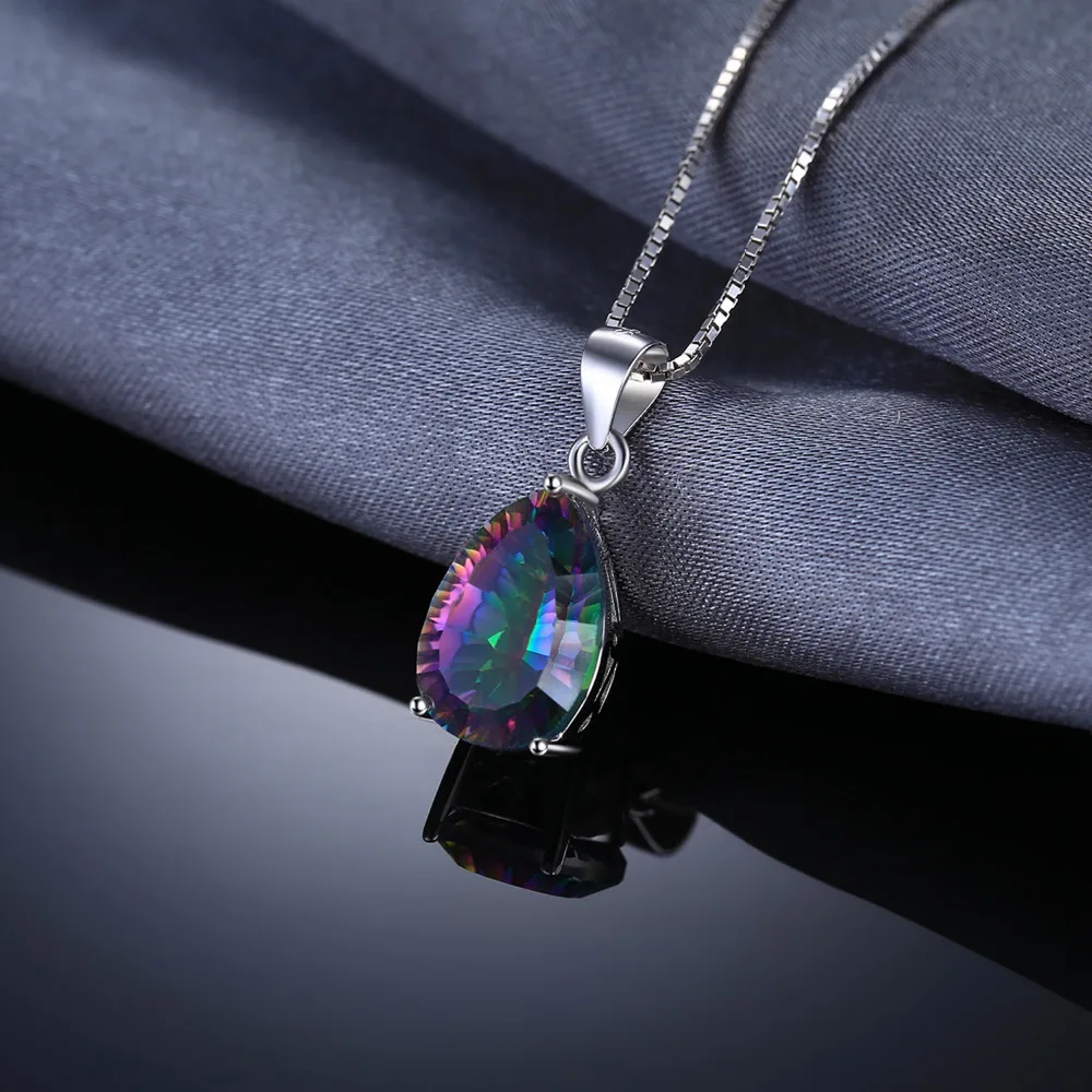 JewelryPalace 5ct Natural Rainbow Mystic Quartz 925 Sterling Silver Pendant Necklace for Woman Fashion Gift No Chain New Arrival