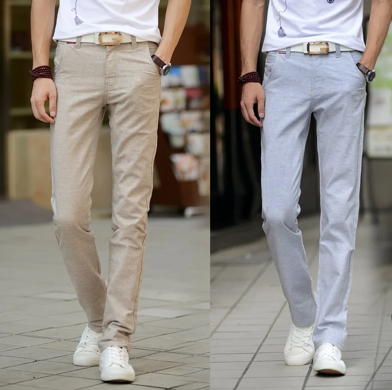 118 Men Fashion Summer Fashion Korea Slim Fit Straight Linen Cotton Thin Business Trouser Pants Male Casual Pants Import Clothes