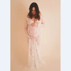 2025 Maternity photography props maxi Pregnancy Clothes Lace Maternity Dress Fancy shooting photo summer pregnant dress S-4XL