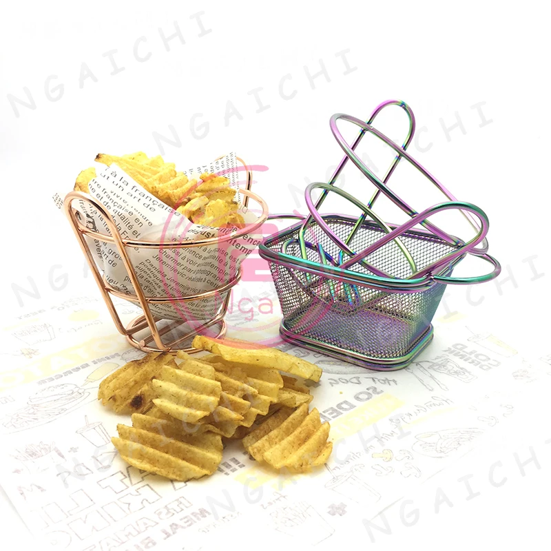 

Rainbow French Fries Basket, Stainless Steel, Fast Food Trays, Restaurant Bread Fries Serving Baskets, Western Food Container