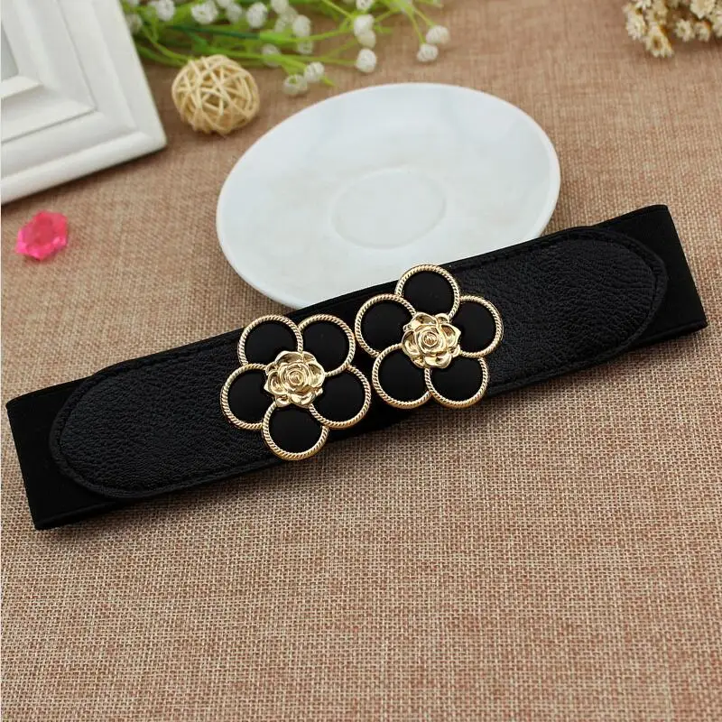 Vendita calda nuovo fiore Cummerbund moda Trendy elastico Punk fibbia acrilica oro largo Cummerbund cintura in vita calda donne cinturino di bellezza