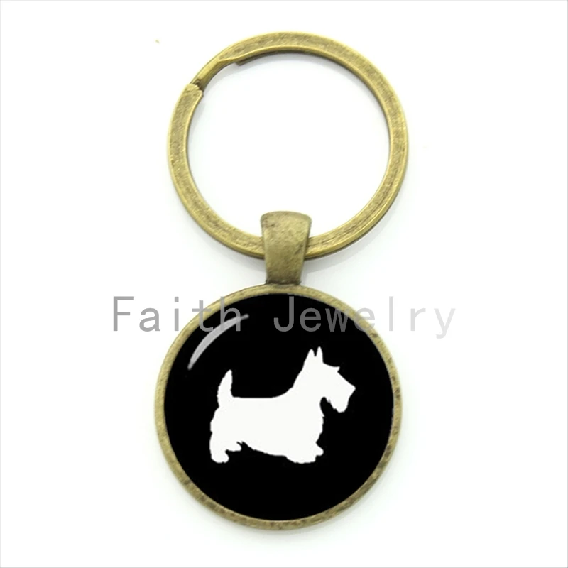 Best friend cute Scottish Terrier key chain retro simple dog profile pattern keychain handmade lovely pet pattern gift KC504